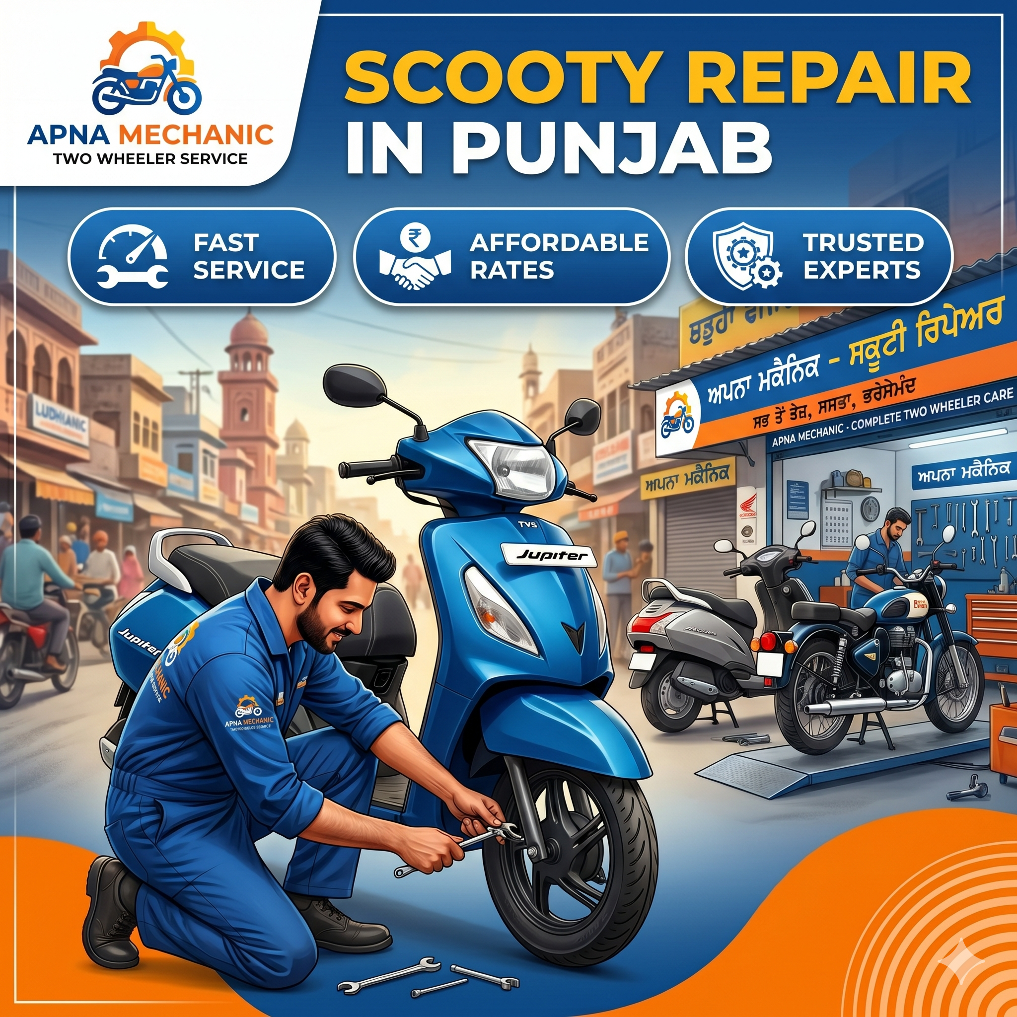 Scooty Repair in Punjab – Fast, Affordable & Trusted Two Wheeler Service by Apna Mechanic