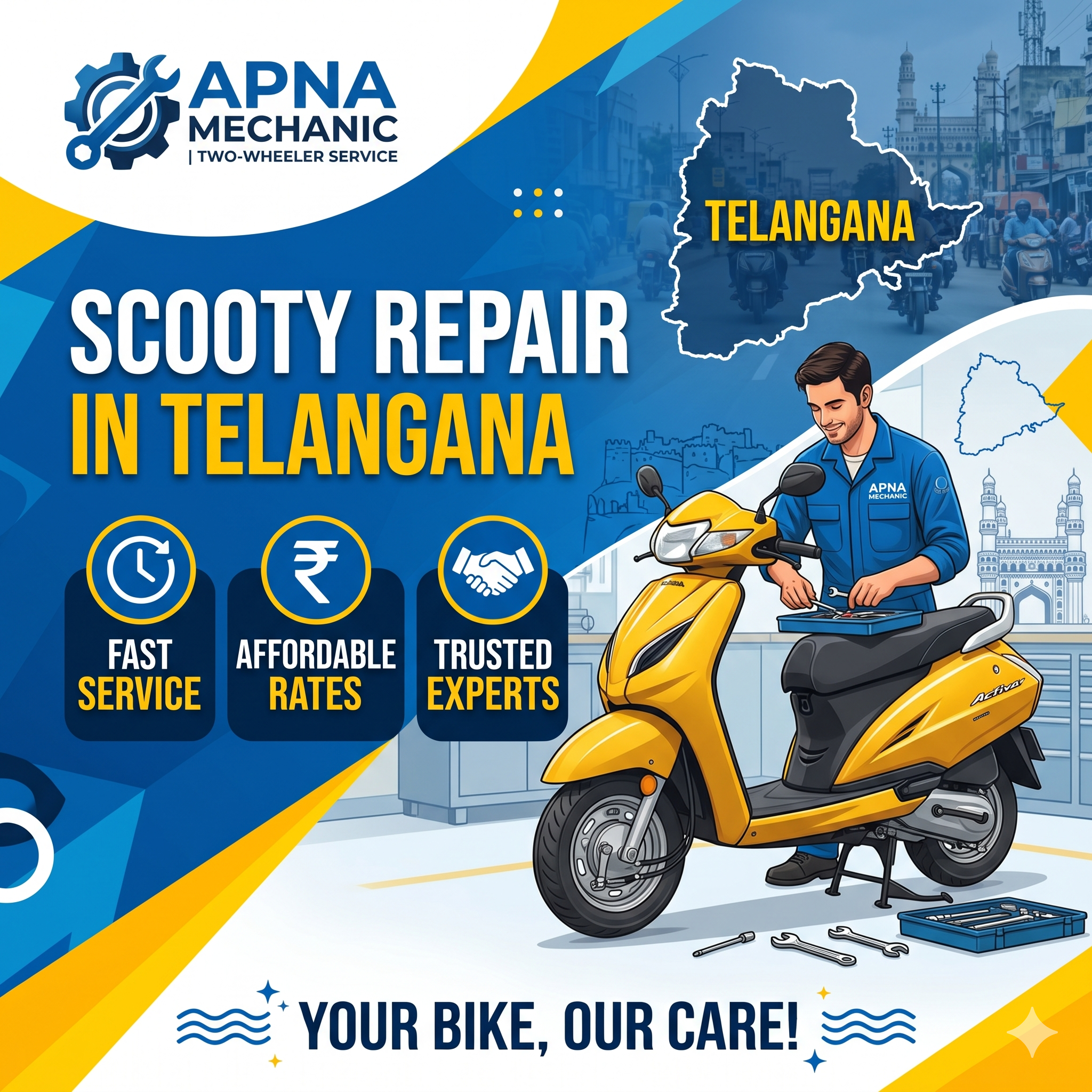 Scooty Repair in Telangana – Fast, Affordable & Trusted Two-Wheeler Service by Apna Mechanic