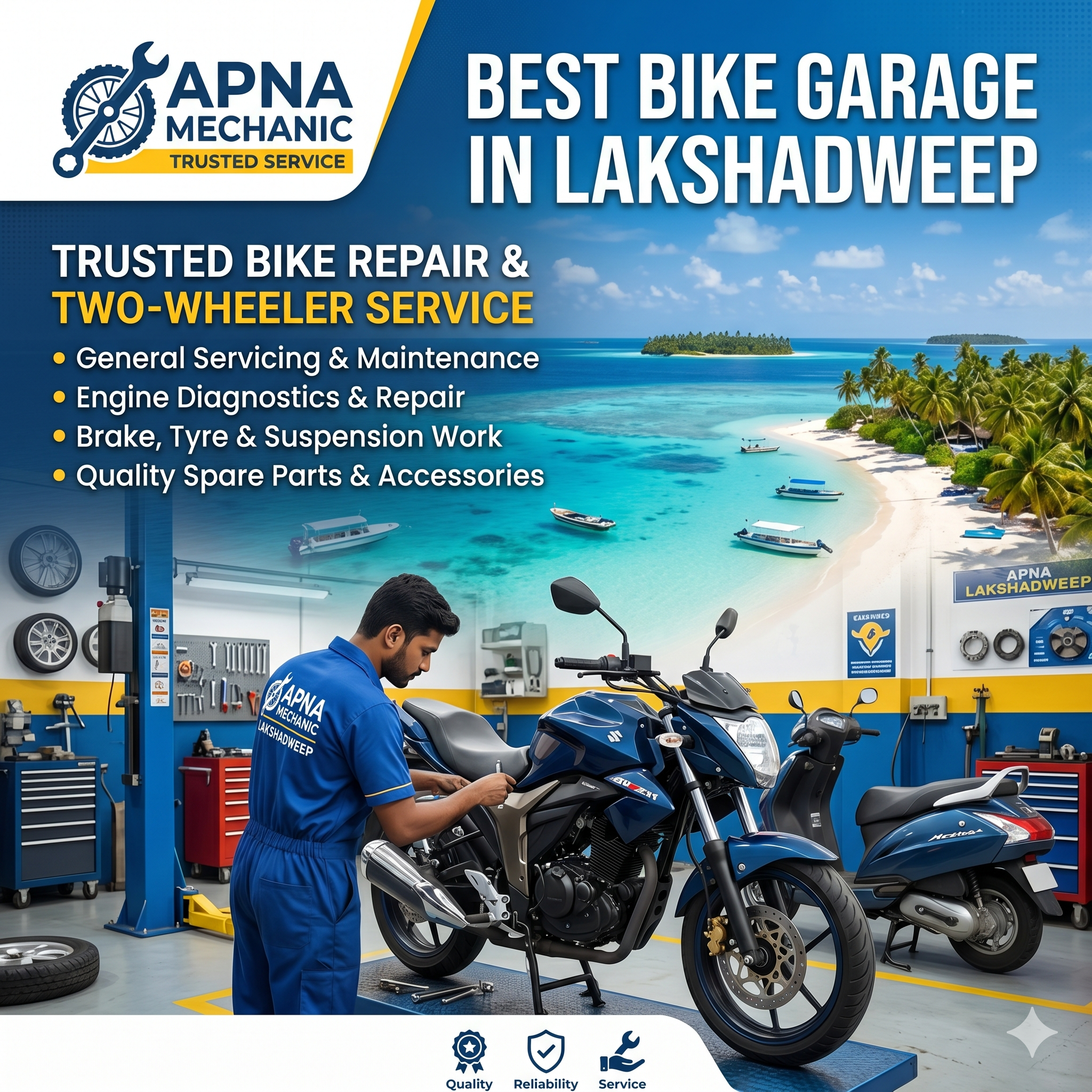 Best Bike Garage in Lakshadweep – Trusted Bike Repair & Two Wheeler Service by Apna Mechanic