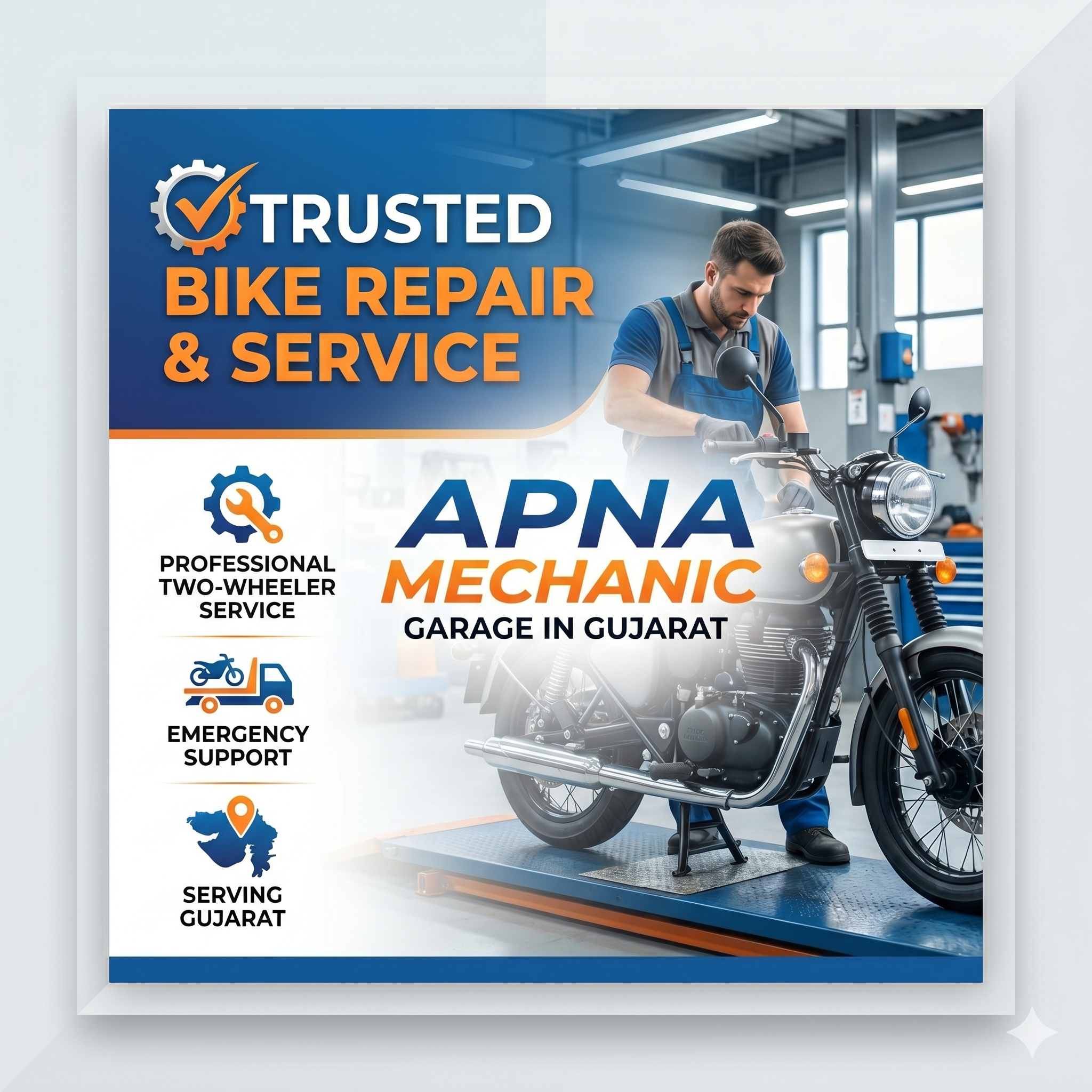 Bike Garage in Gujarat – Trusted Bike Repair, Emergency Support, and Professional Two-Wheeler Service by Apna Mechanic
