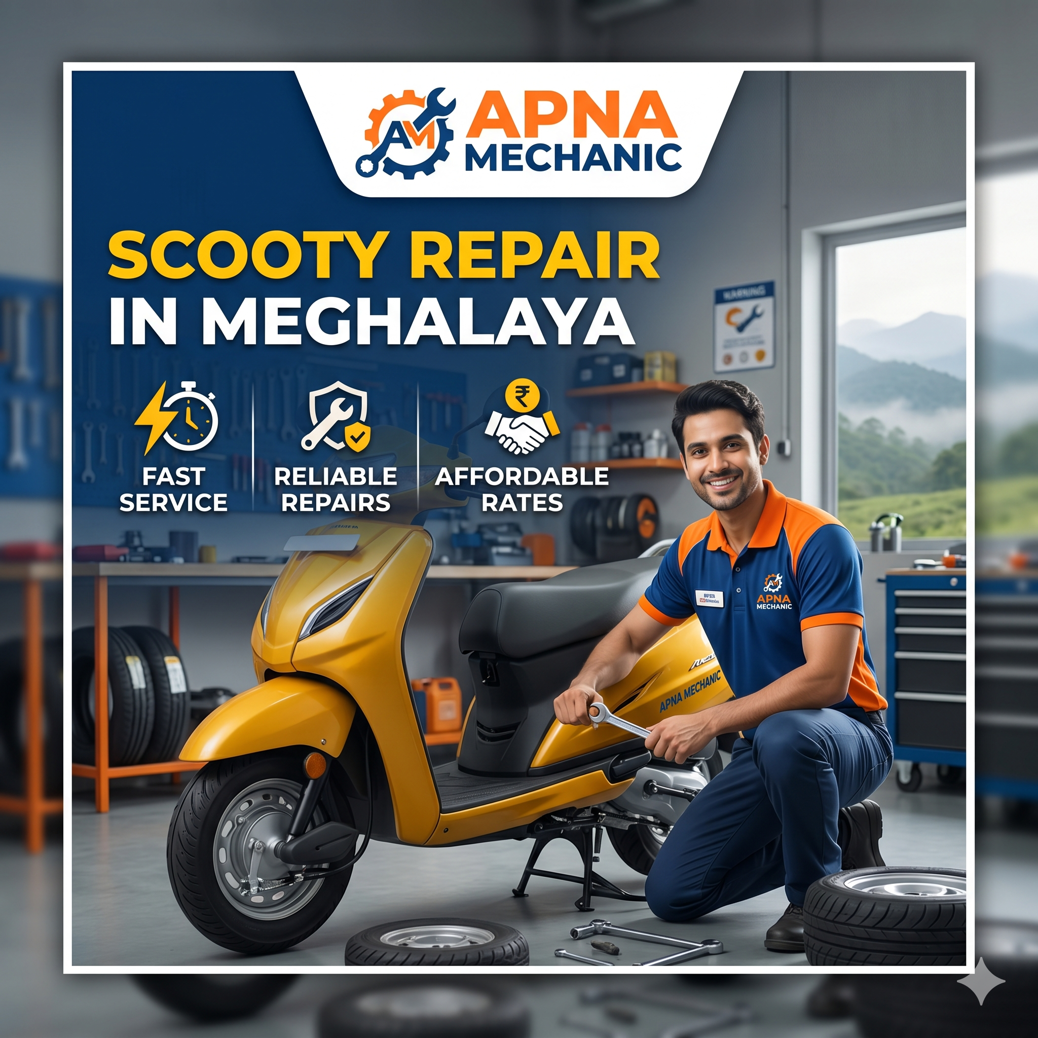 Scooty Repair in Meghalaya – Fast, Reliable & Affordable Two-Wheeler Service by Apna Mechanic