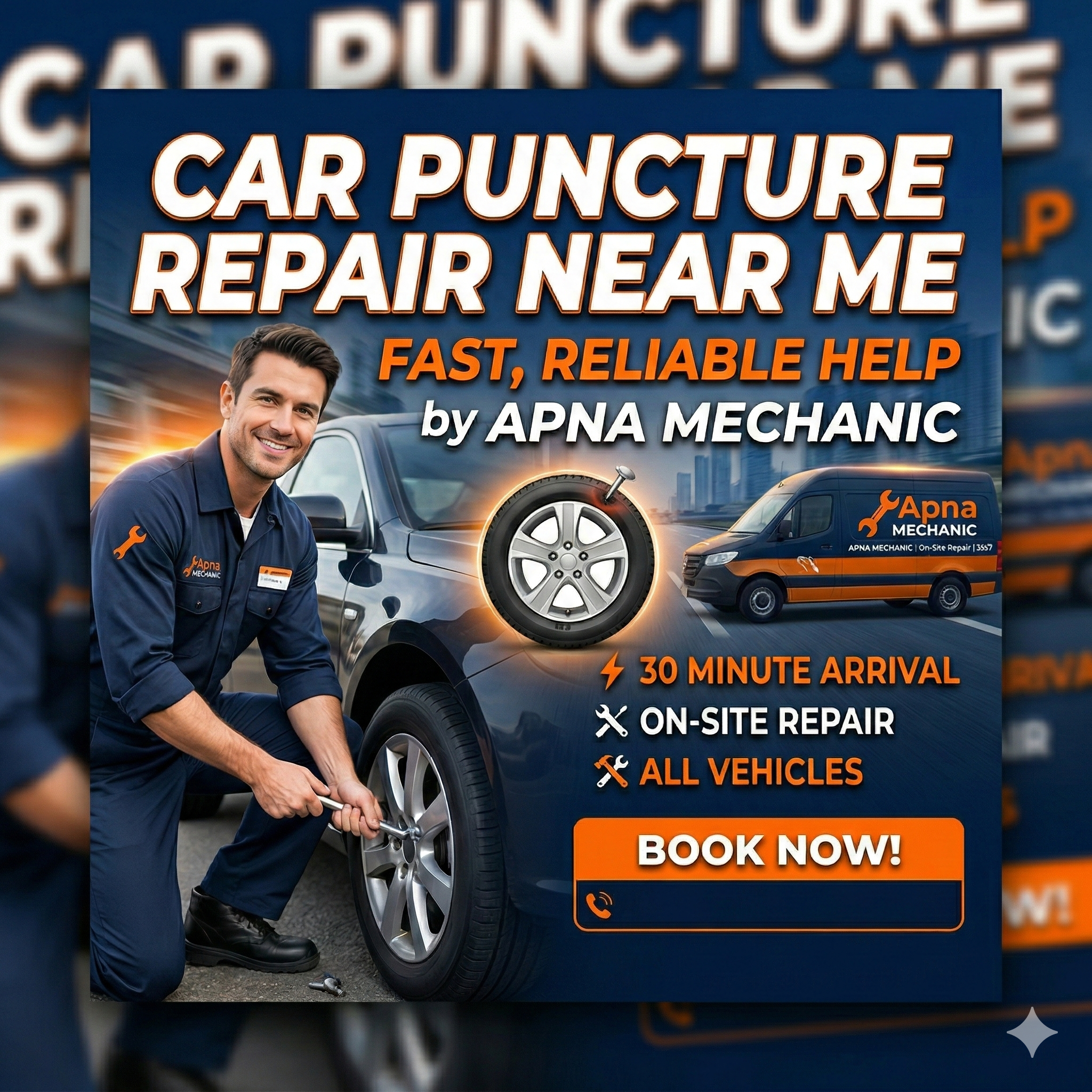 Car Puncture Repair Near Me – Fast, Reliable Help by Apna Mechanic