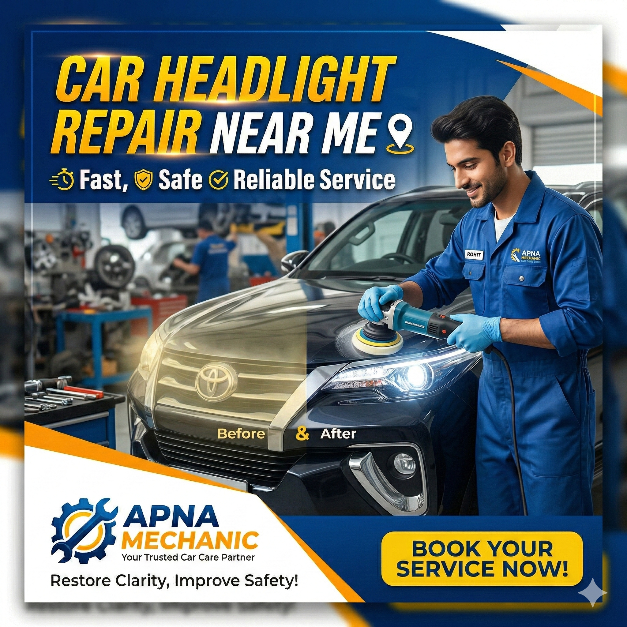 Car Headlight Repair Near Me – Fast, Safe & Reliable Service by Apna Mechanic