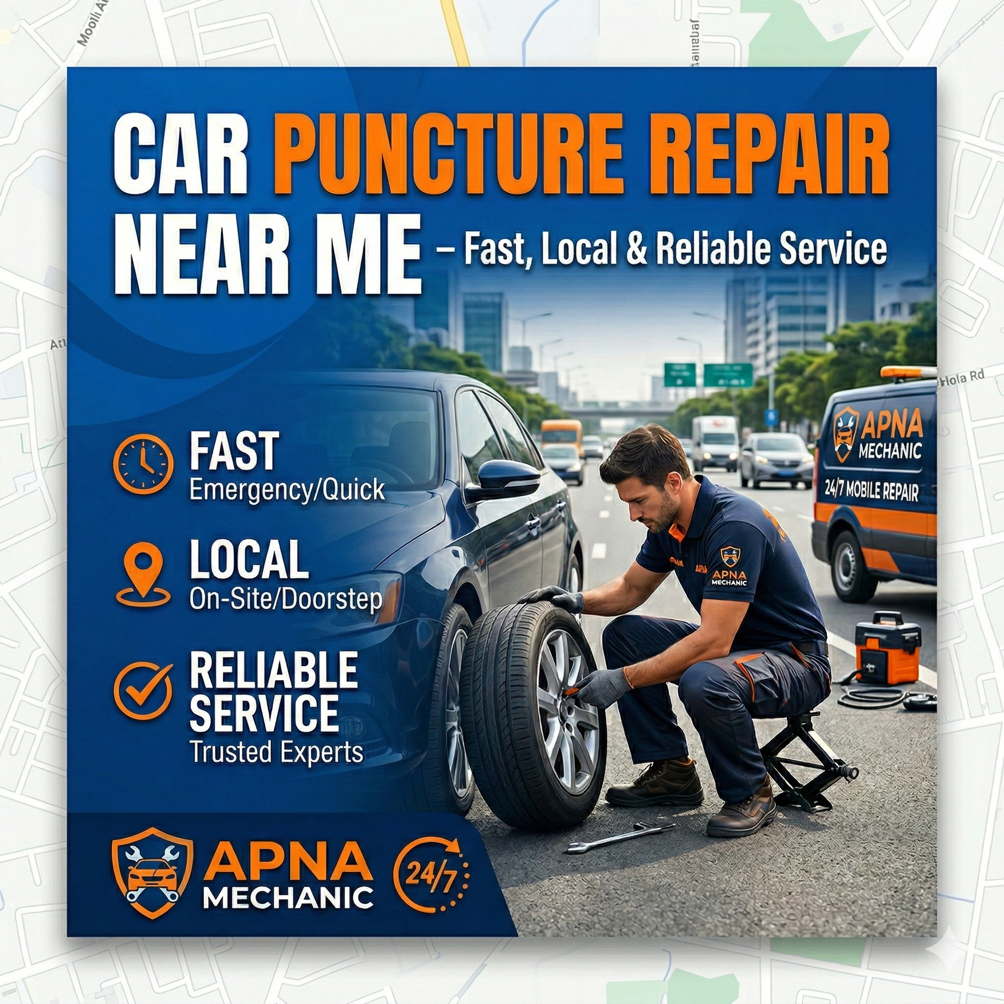 Car Puncture Repair Near Me – Fast, Local & Reliable Service by Apna Mechanic