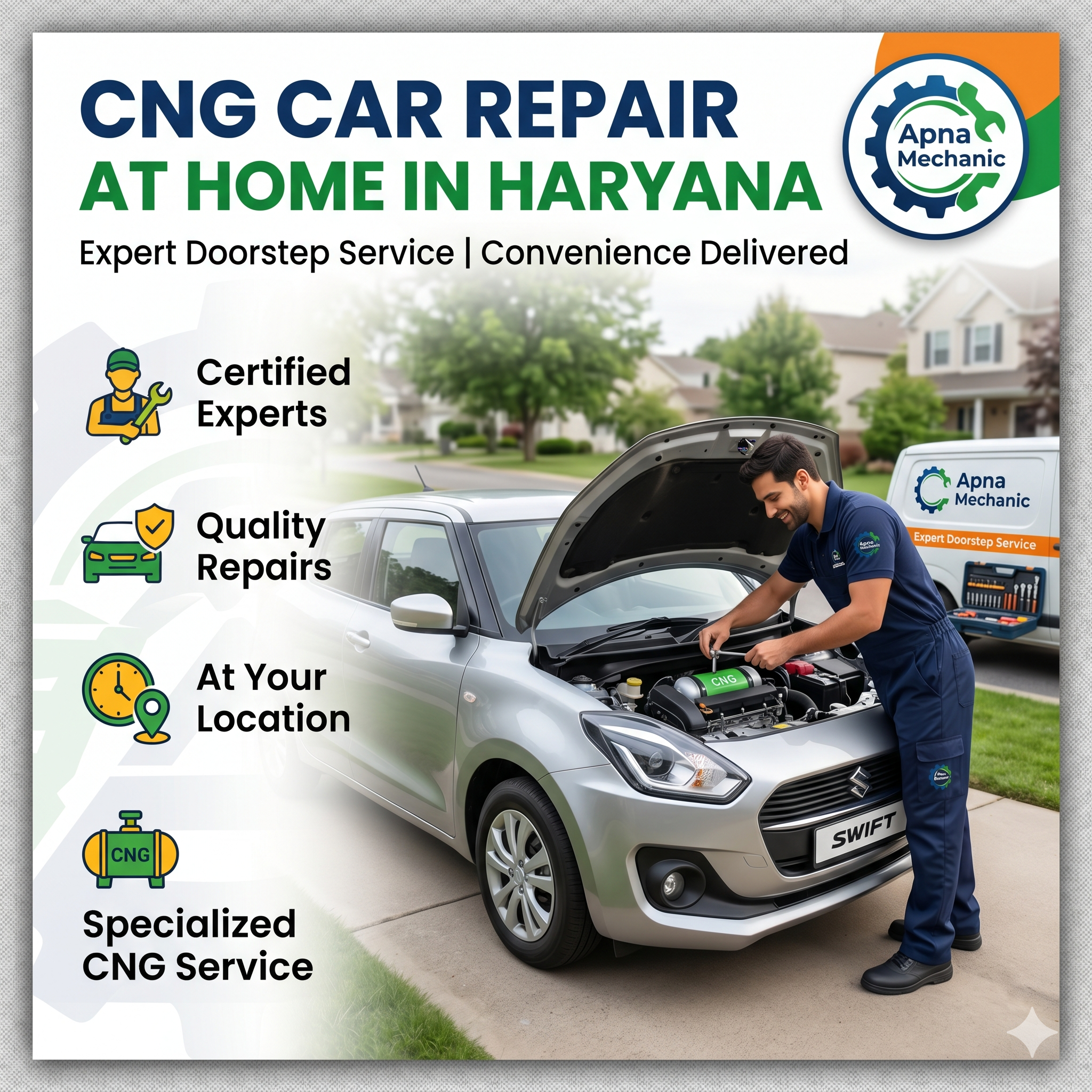 CNG Car Repair at Home in Haryana – Expert Doorstep CNG Car Service by Apna Mechanic