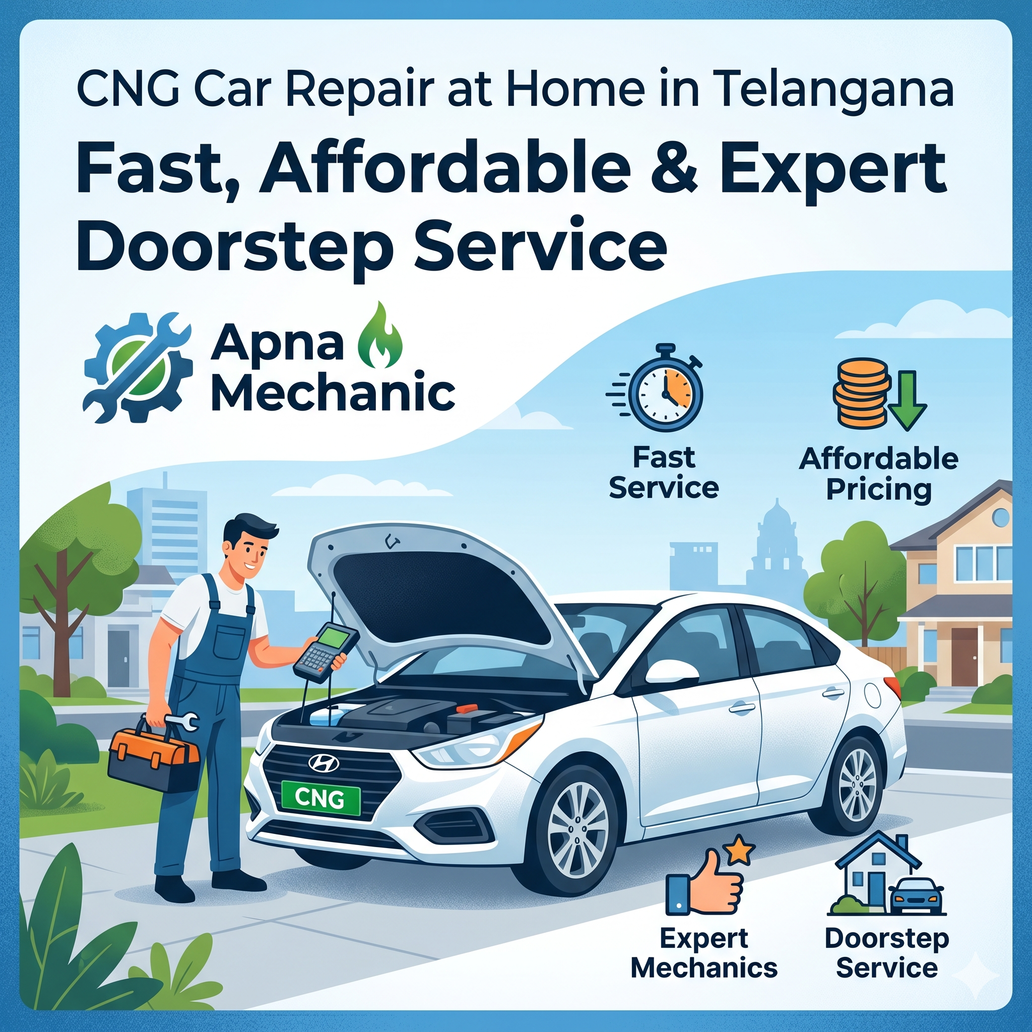 CNG Car Repair at Home in Telangana – Fast, Affordable & Expert Doorstep Service by Apna Mechanic