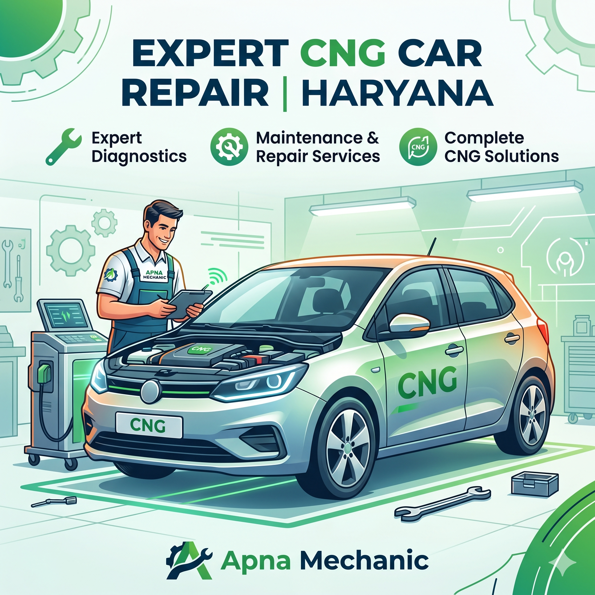CNG Car Repair Center in Haryana: Expert CNG Diagnostics, Maintenance & Repair Services by Apna Mechanic