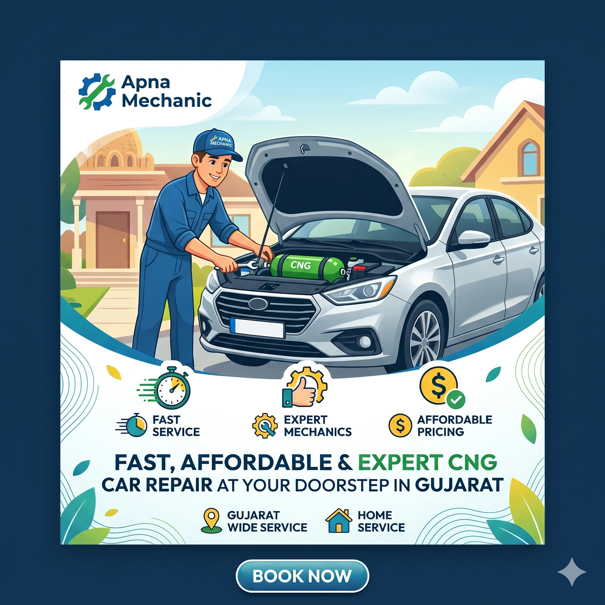 CNG Car Repair at Home in Gujarat: Fast, Affordable & Expert Doorstep CNG Car Service by Apna Mechanic