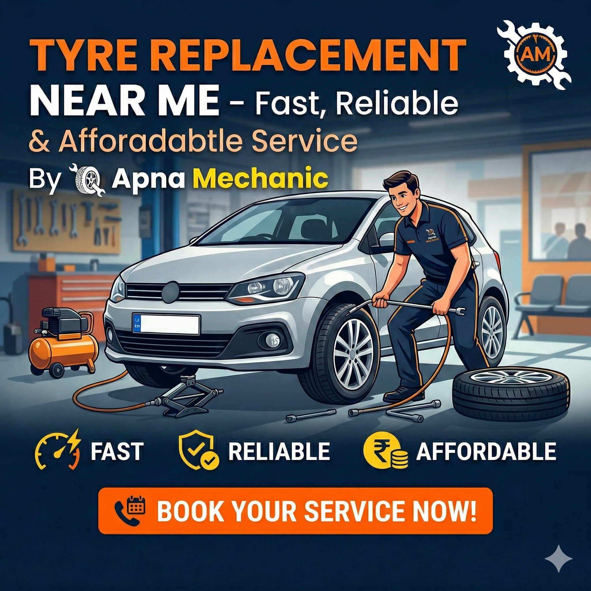 Tyre Replacement Near Me – Fast, Reliable &#038; Affordable Service by Apna Mechanic