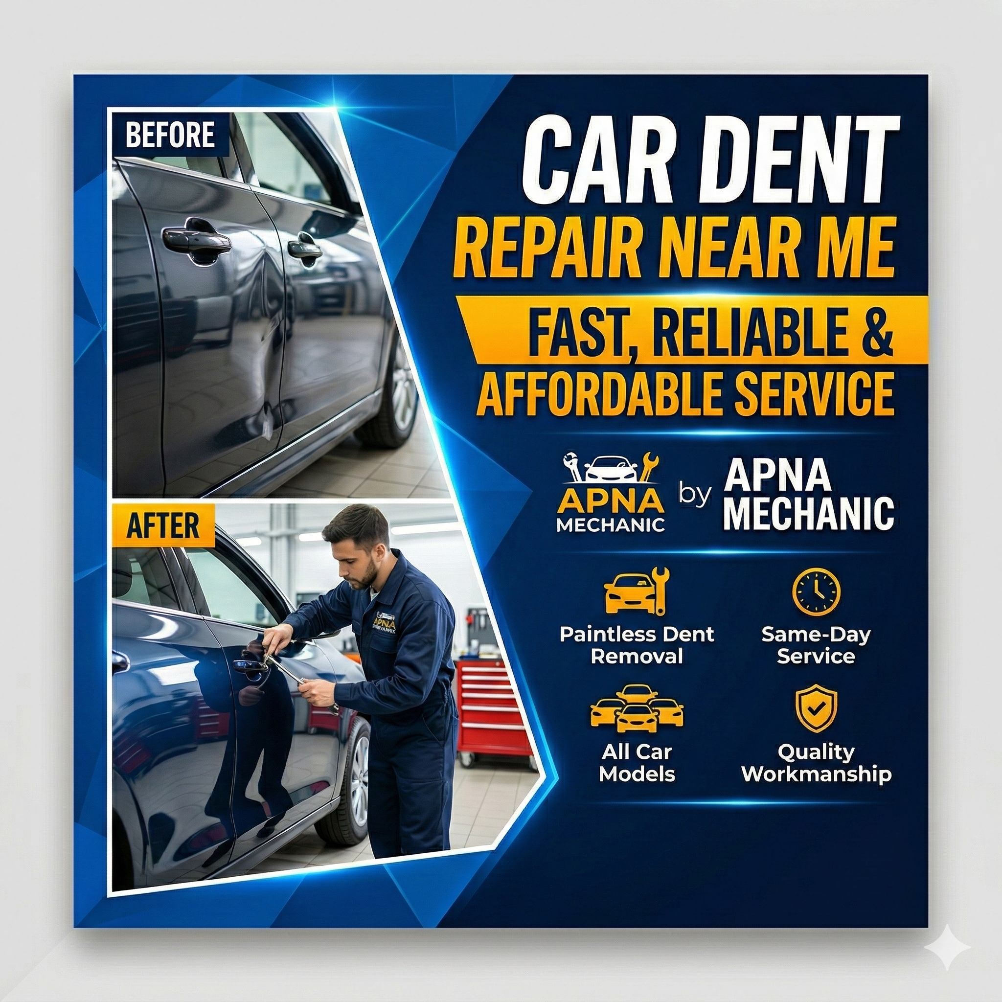 Car Dent Repair Near Me – Fast, Reliable &#038; Affordable Service by Apna Mechanic