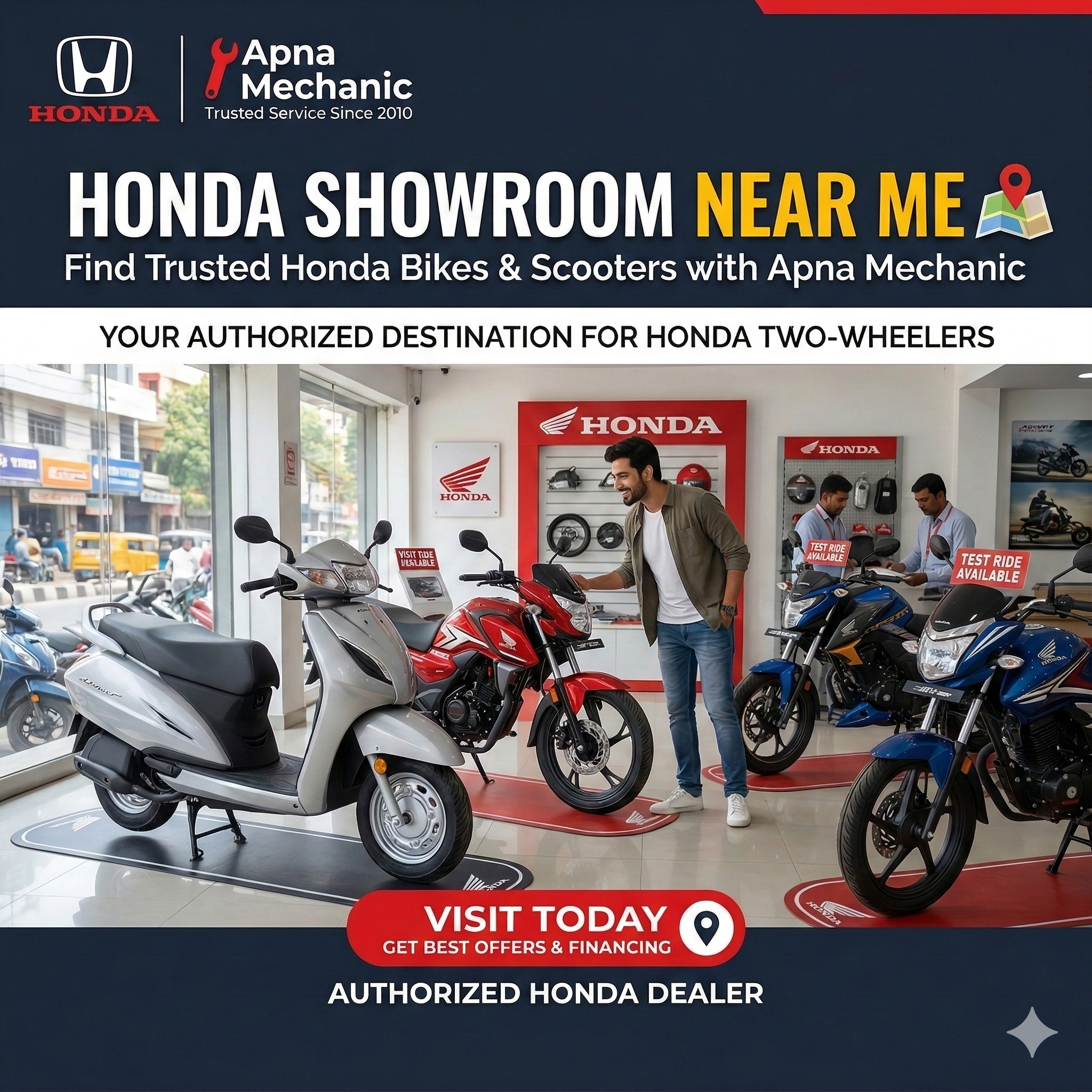 Honda Showroom Near Me – Find Trusted Honda Bikes &#038; Scooters with Apna Mechanic