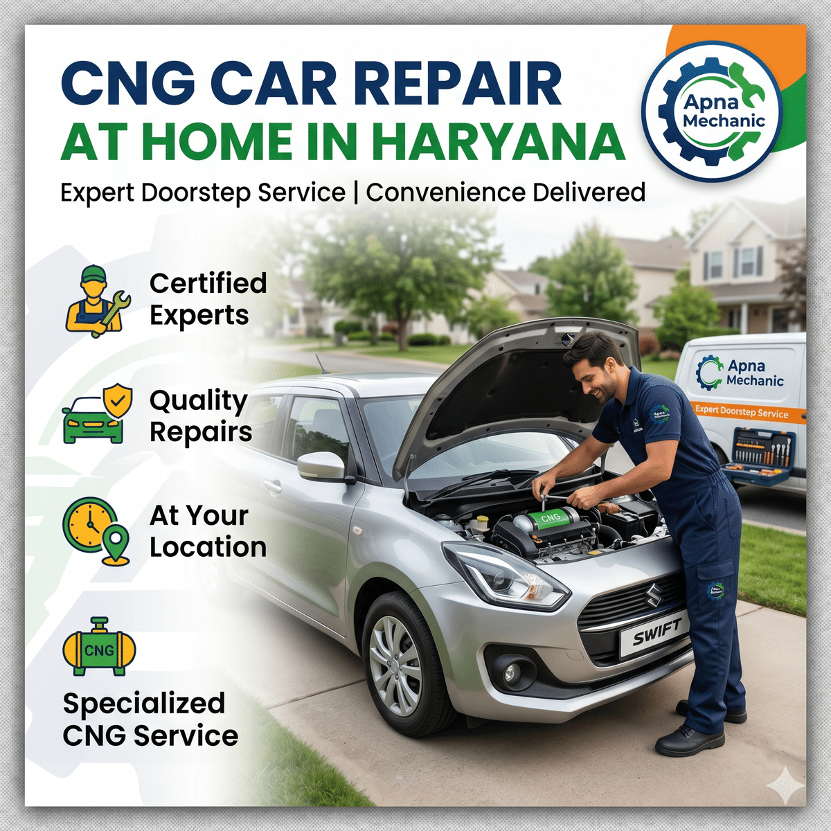CNG Car Repair at Home in Haryana – Expert Doorstep CNG Car Service by Apna Mechanic